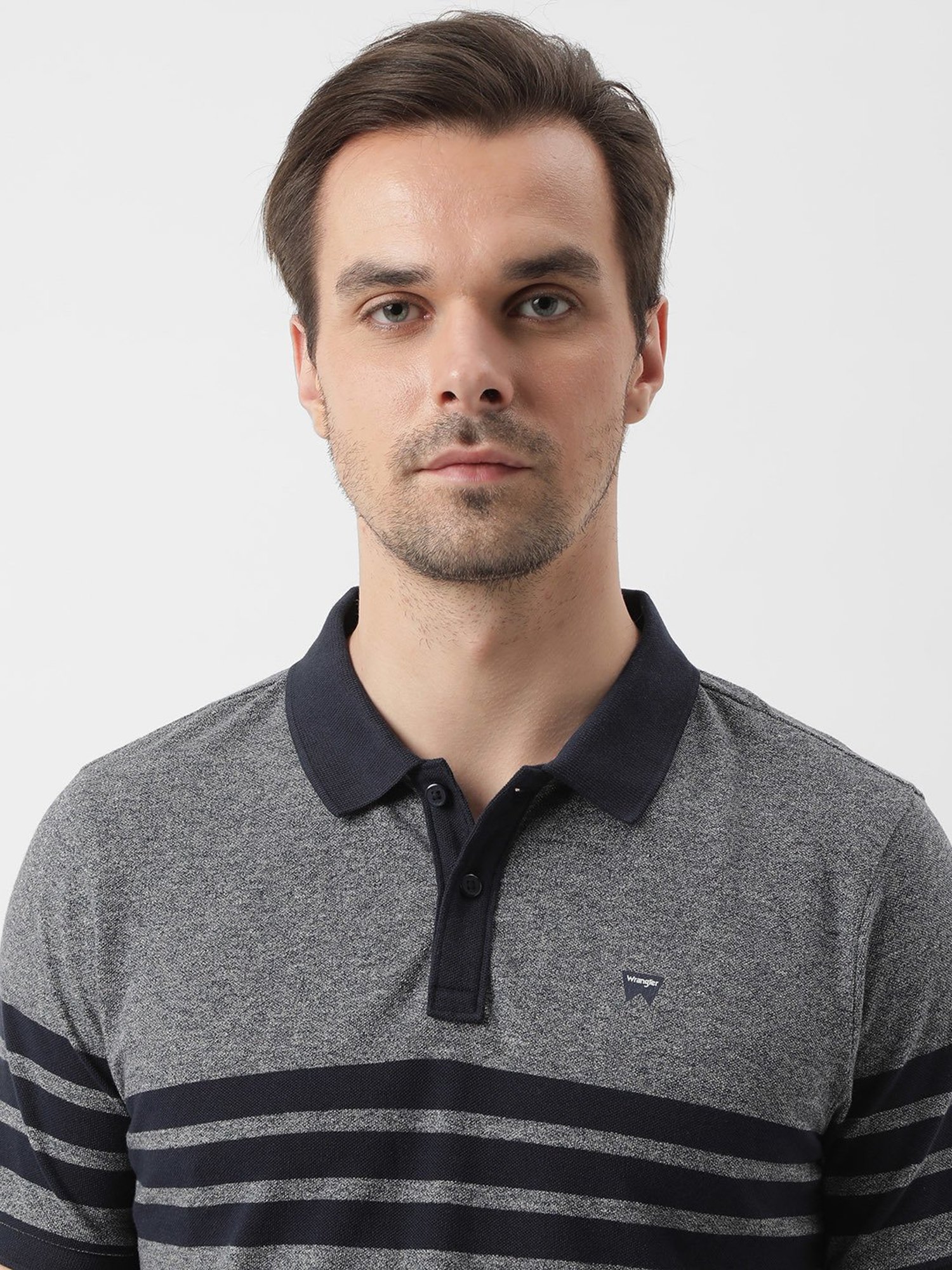 Wrangler Navy & Grey Regular Fit Striped Polo T-Shirt