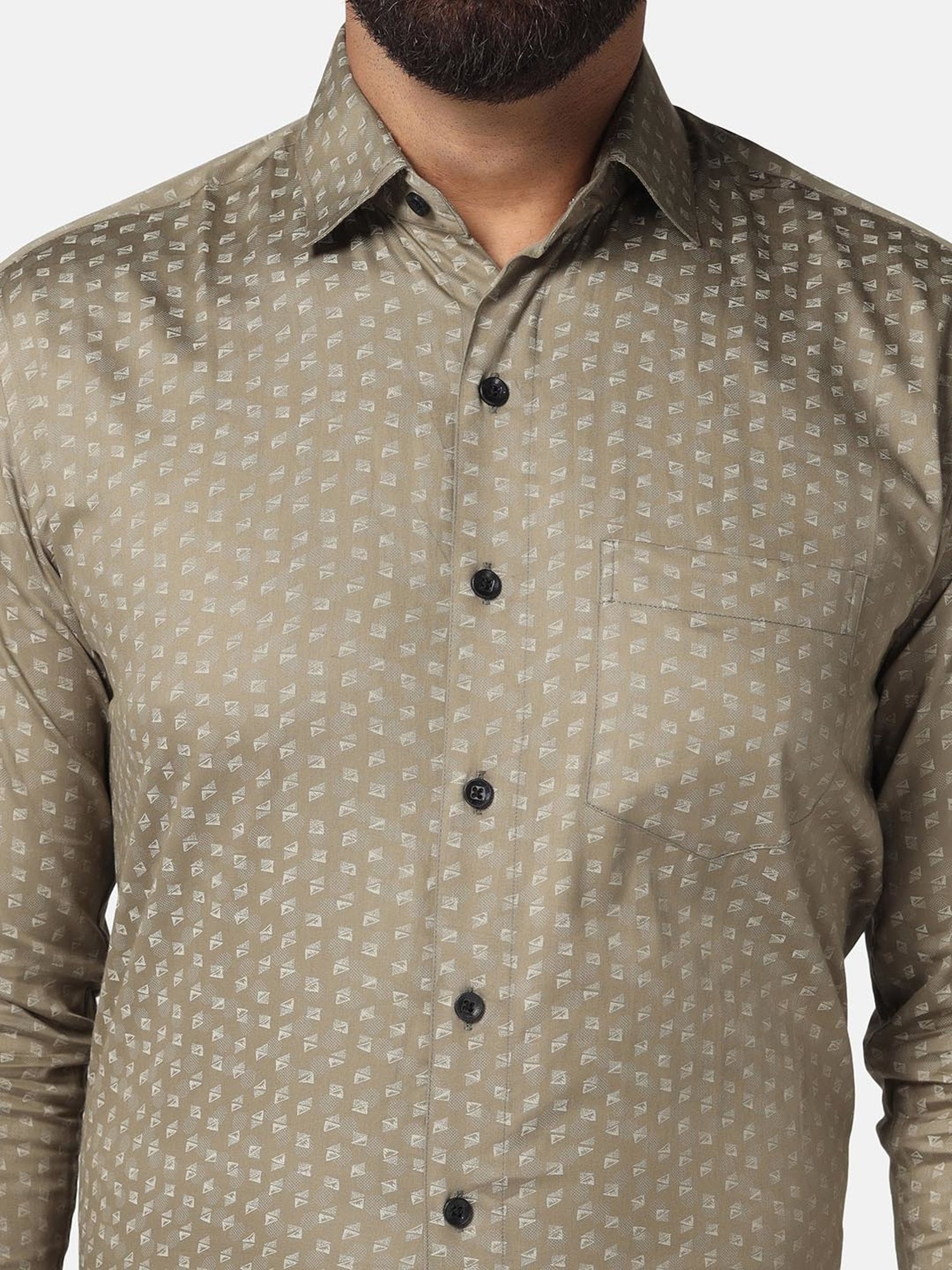 TAHVO Dark Brown Slim Fit Printed Shirt