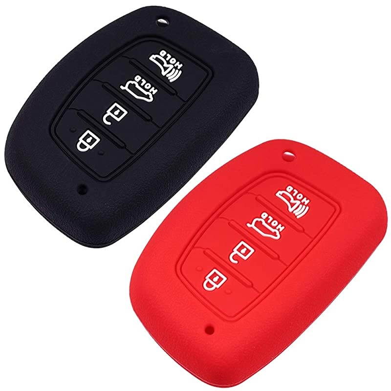 Pack of 2 Black Red Silicone Case Protector Key Fob Cover Fits 2015 2016 2017 2018 Hyundai Elantra Sonata Tucson I40 IX35 I45 Four Buttons SUV Smart Entry Remote Key Not Flip Key