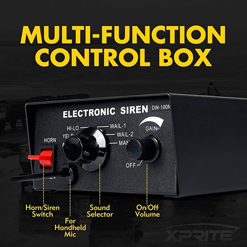 12V 100W Slim Warning Speaker 7 Tone Police Siren PA System Set wHandheld Microphone for Emergency Vehicles