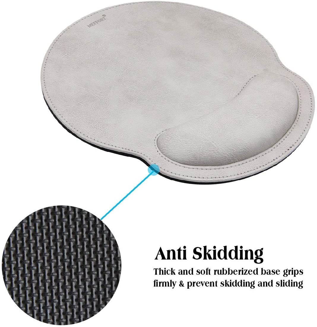 Meffort Inc Leather Mouse Pad with Wrist Rest Support & Non-Slip Base, Durable Ergonomic Gaming Mousepad - Gray