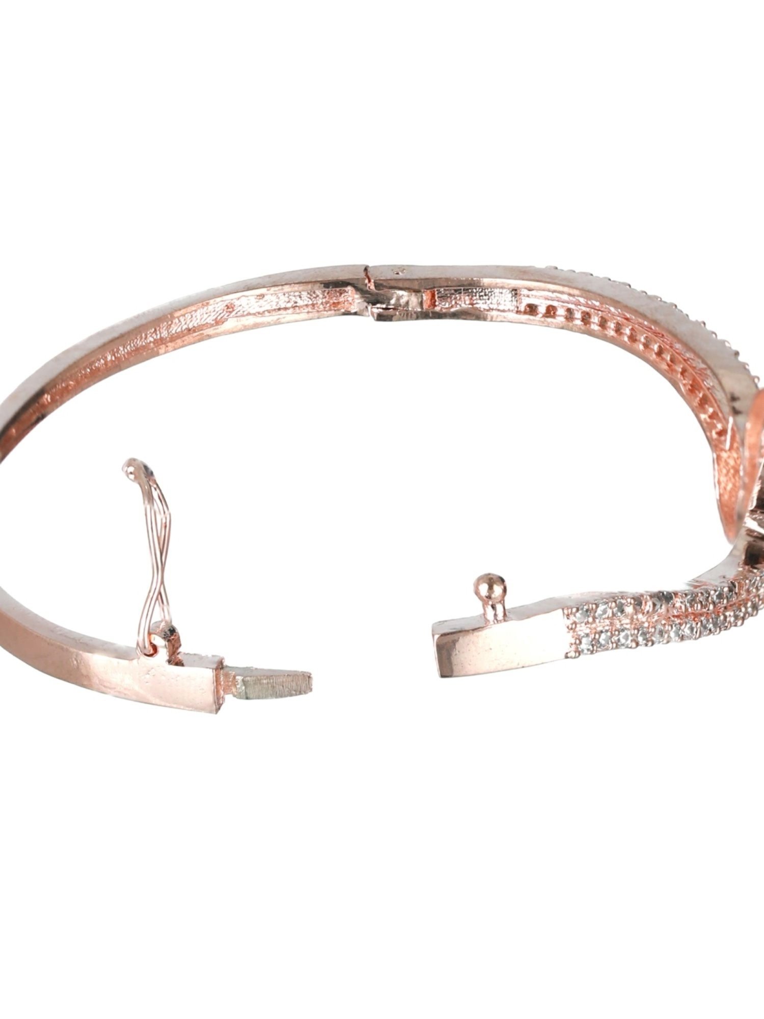 Aatmana Rose Gold-Plated White American Diamond Studded Handcrafted Bangle-Style Bracelet