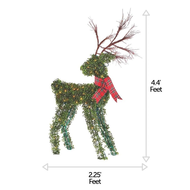 NOMA Pre Lit Outdoor Winter Garden Deer Christmas Holiday Lawn Decoration with Branch Antlers, Red Ribbon Scarf, and 4 Secure Yard Stakes, Green
