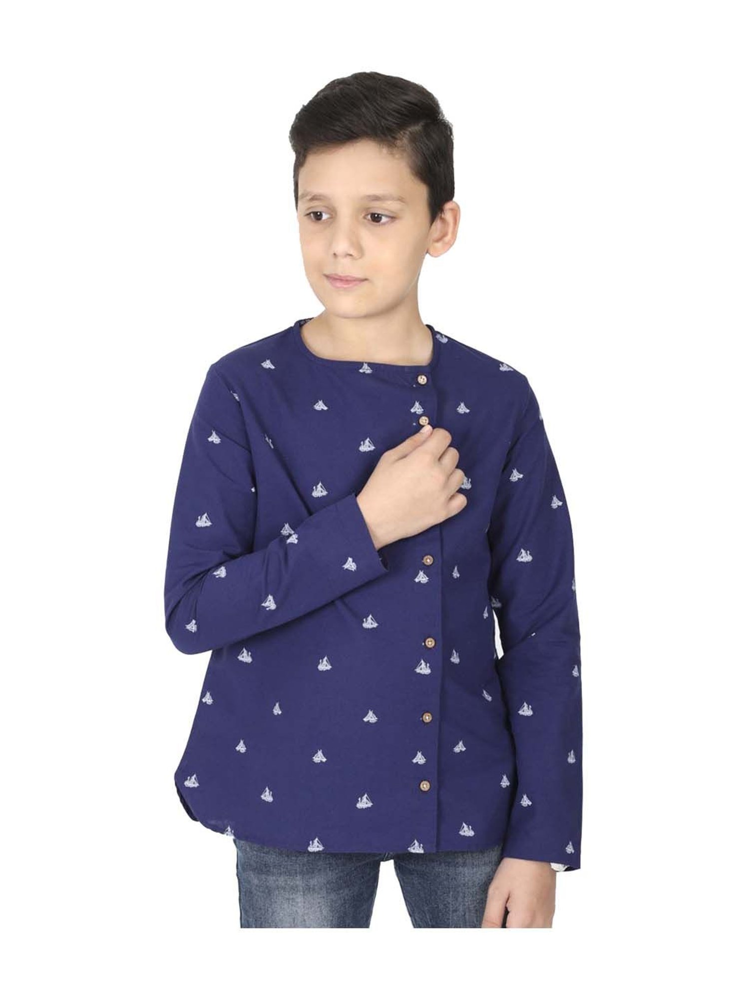 Manet Kids Blue Cotton Printed Shirt
