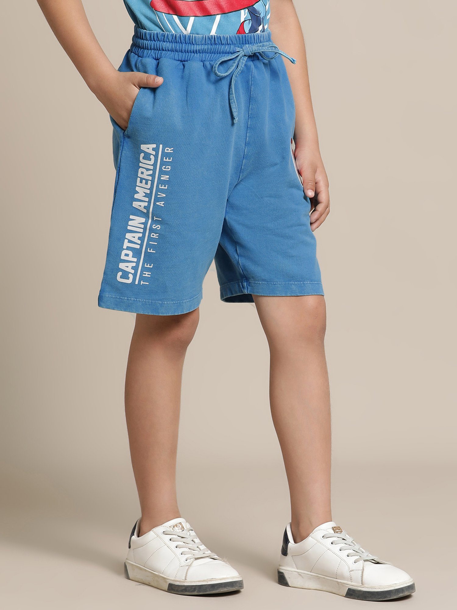 Kidsville Captain America Blue Printed Regular Fit Shorts For Boys