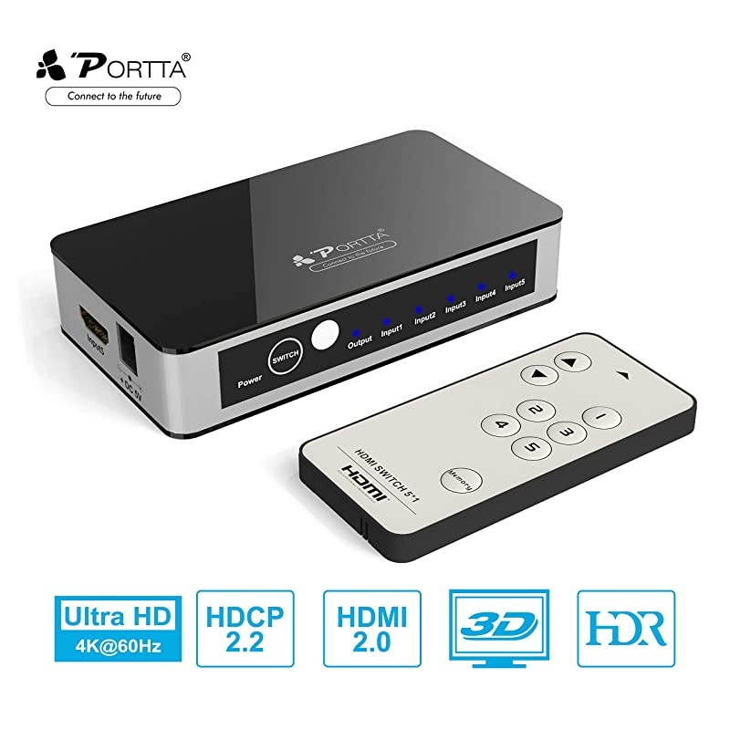 HDMI Premium 5 Port 5X1 Switch/Switcher Version 2.0 4K x 2K @60Hz Full 3D Support HDCP 2.2 for Input DVD PS4 Blue-Ray to Output HDTV