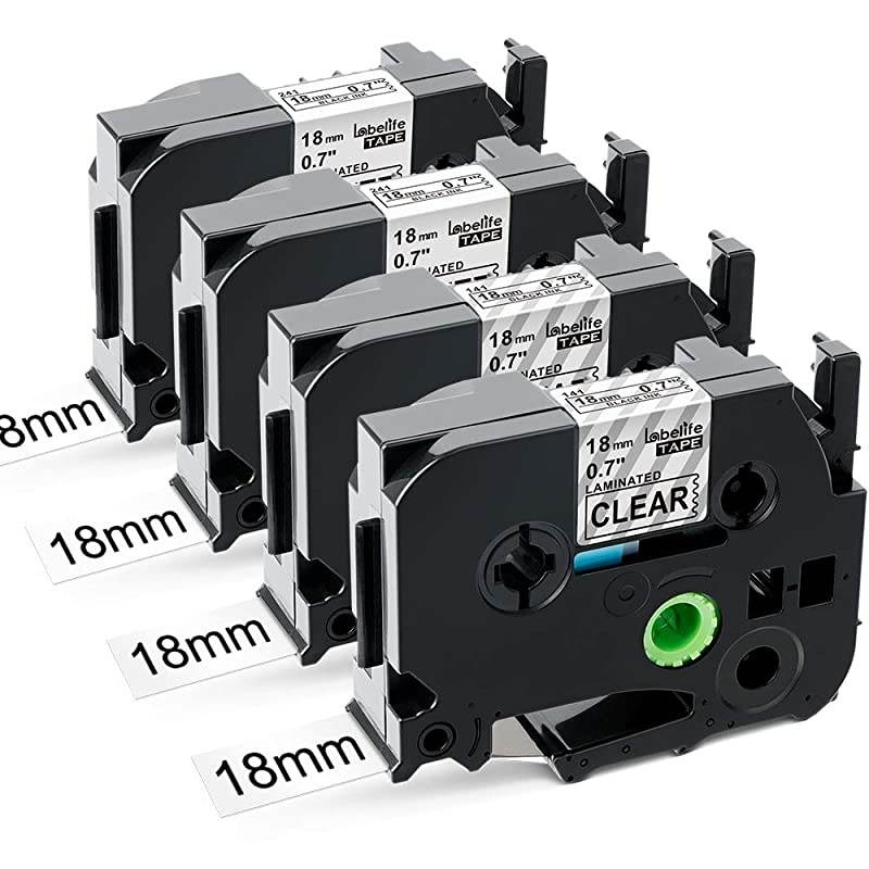 Compatible Label Tape Replacement for Brother 18mm 07 Inch 34 Laminated PTouch TZe141 TZe241 Tape Black on ClearWhite for PTouch Label Maker PTD600 PT1890C 262 Feet 8M 4Pack