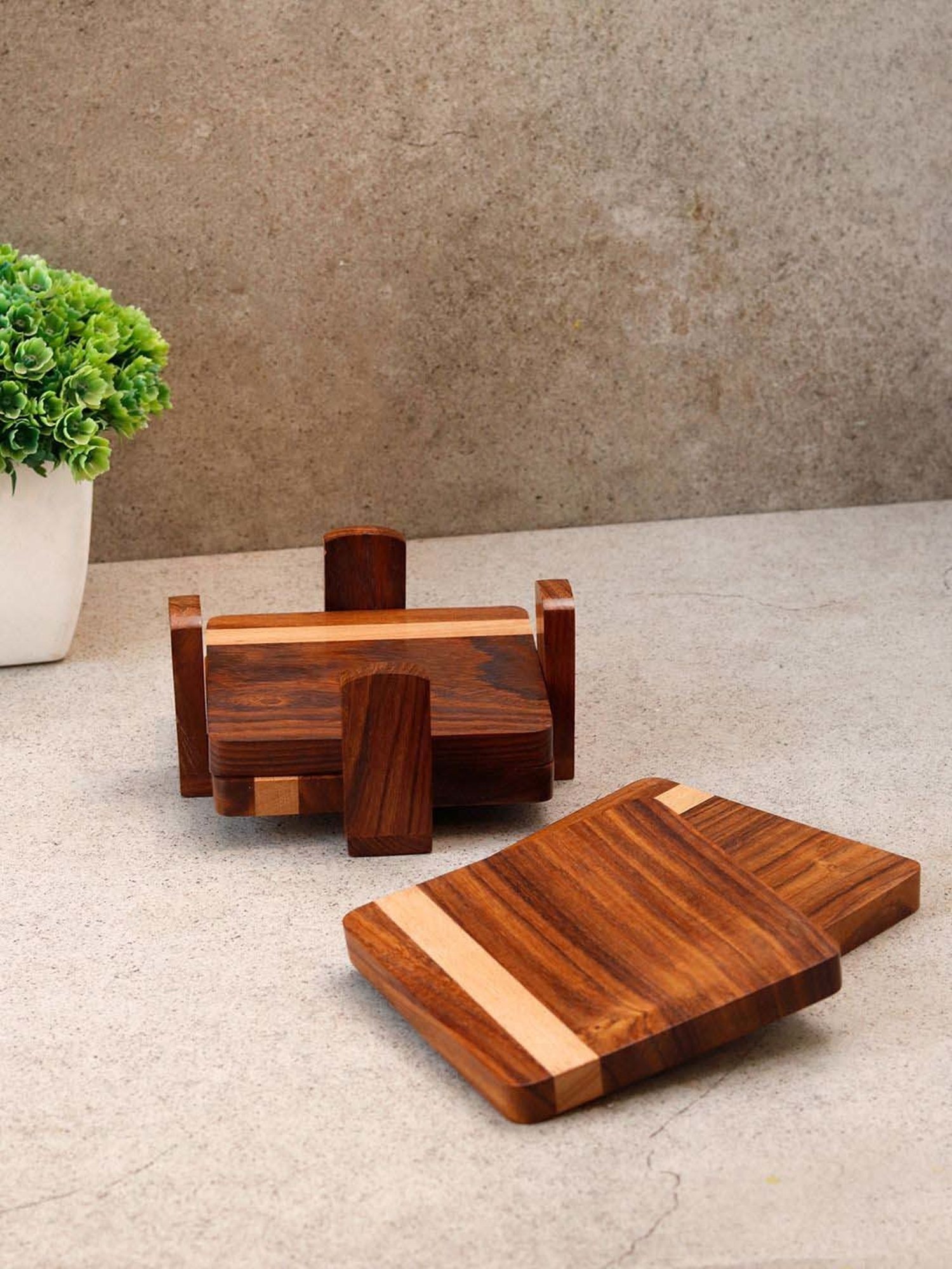 Karo Tapi Printed Multicolor Wood Coasters - Set of 6