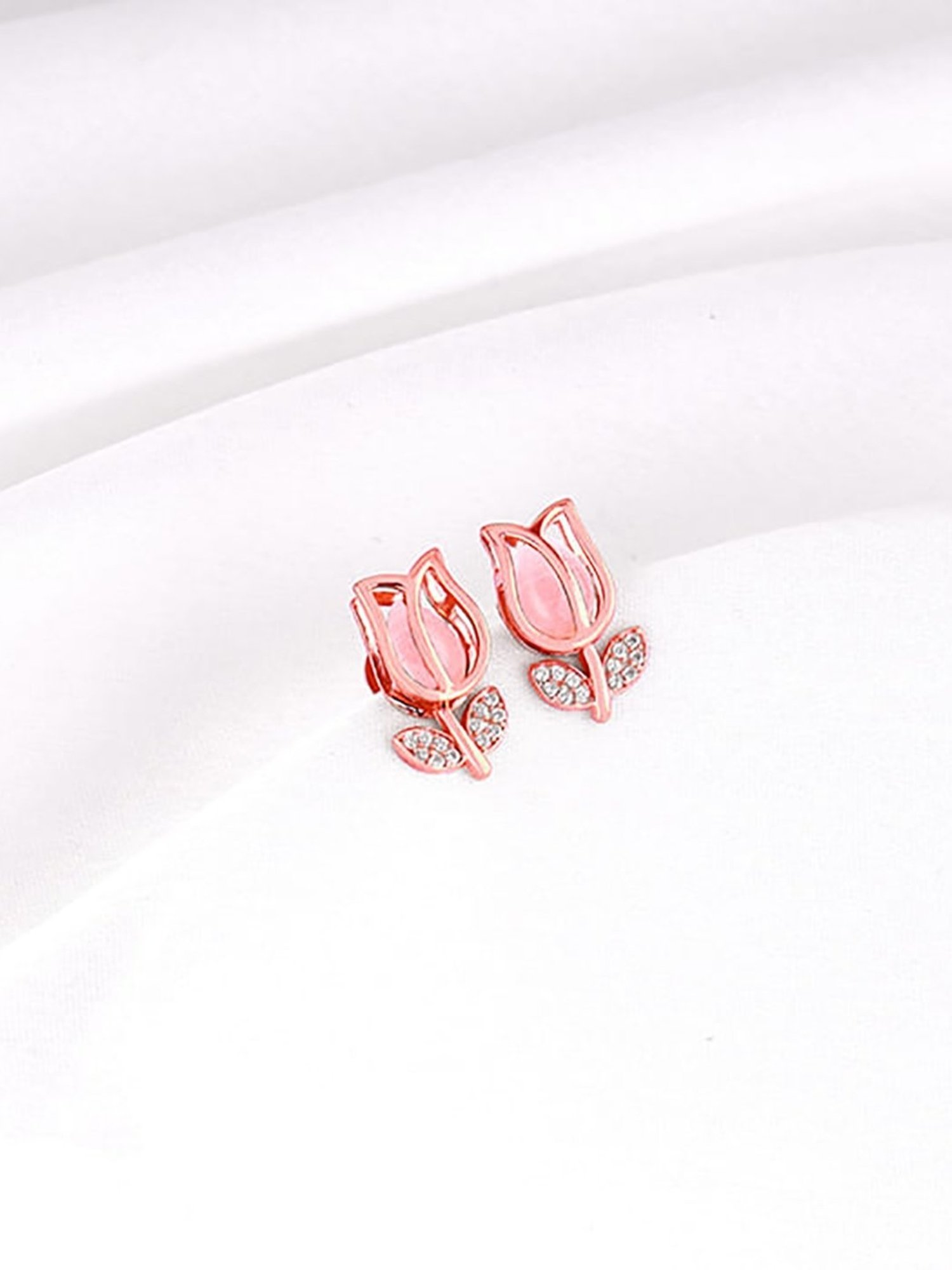 GIVA 92.5 Sterling Silver Rose Gold Pink Quartz Flower Stud Earrings