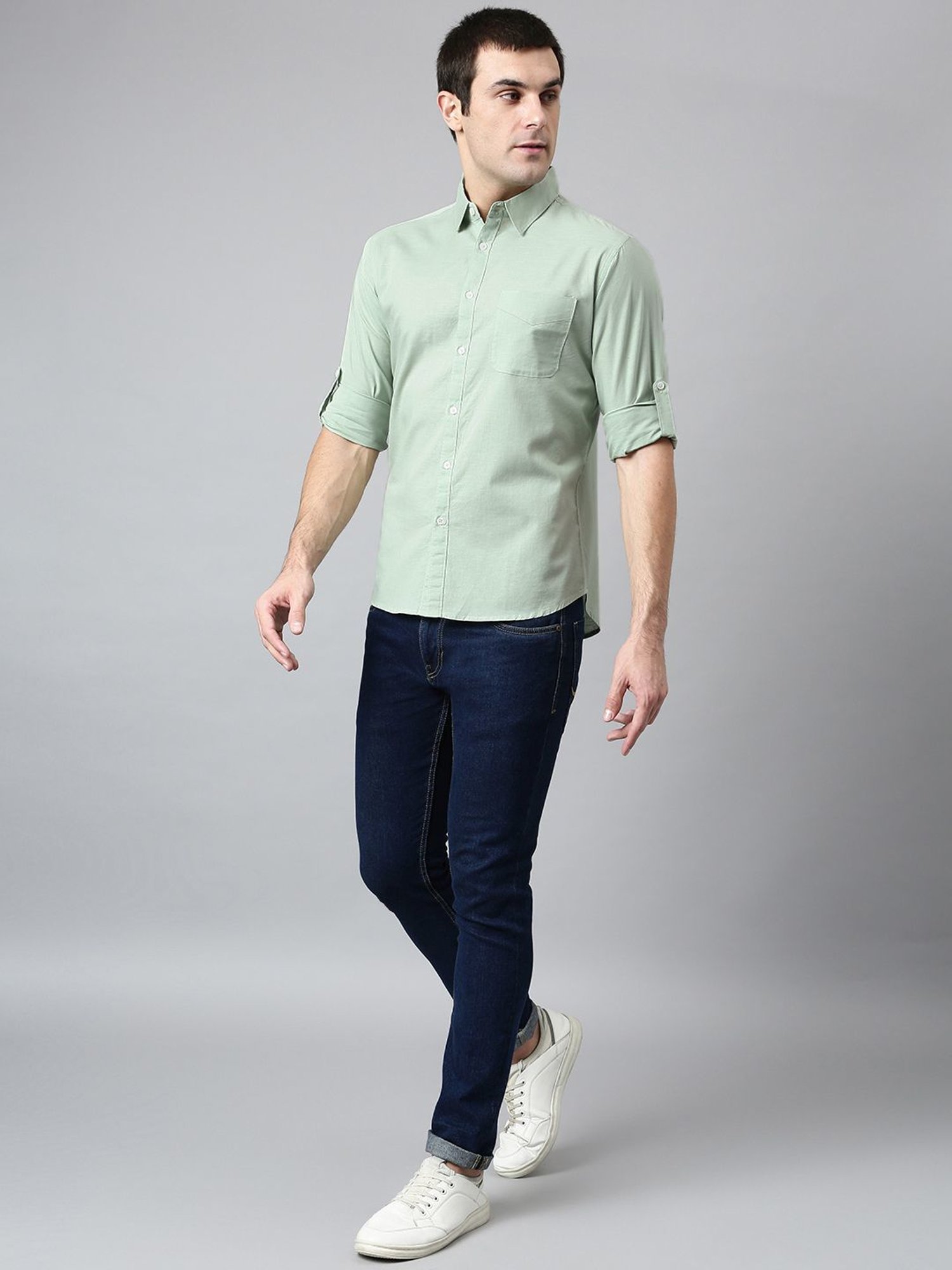Dennis Lingo Green Cotton Slim Fit Shirt