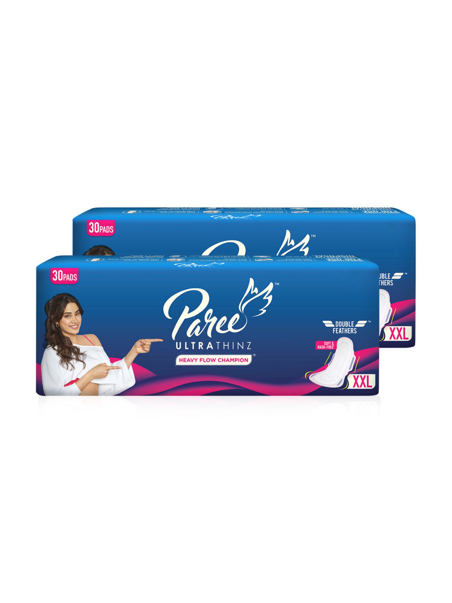 Paree Ultra Thinz Soft & Rash Free Sanitary Trifold XXL Pads for Women - 30 Pcs Each (Pack of 2)