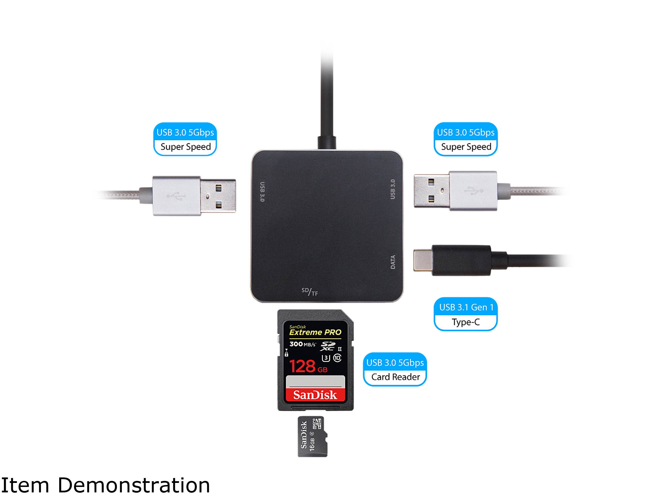 SYBA SD-HUB50114 USB 3.1 Gen 1 Type-C Mini USB 3.0 Hub and SD Card Reader