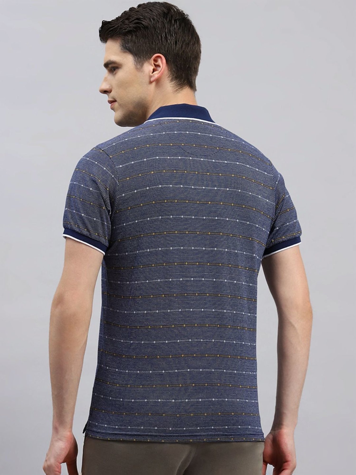 Monte Carlo Navy Blue Regular Fit Striped Polo T-Shirt