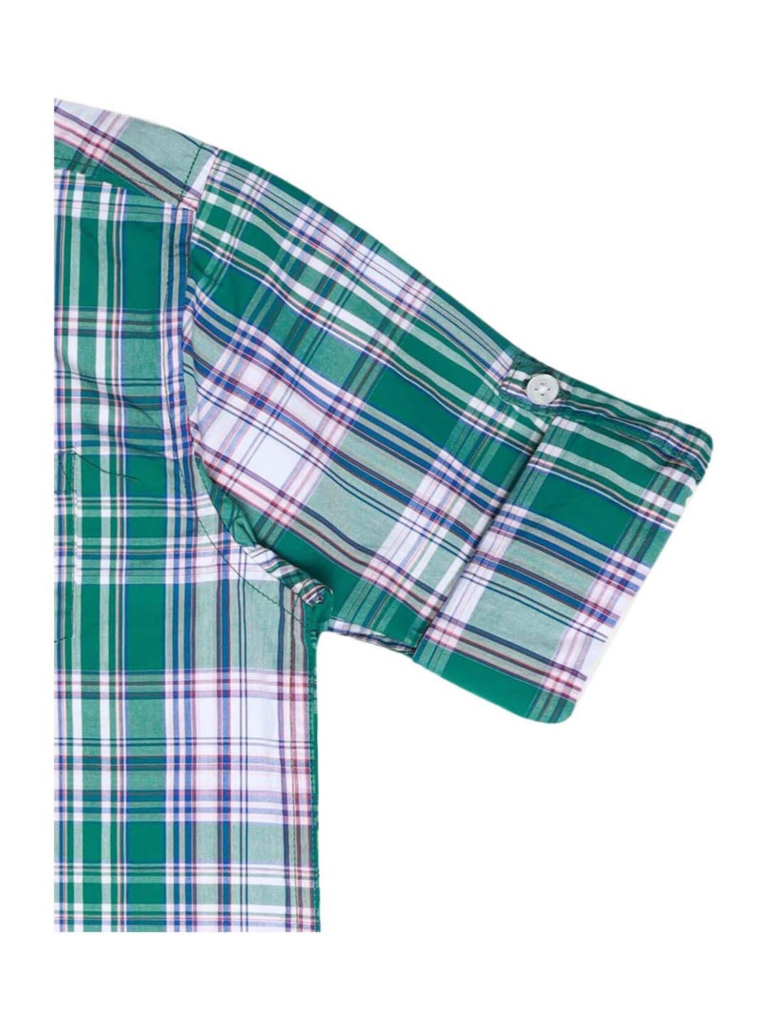 Manet Kids Green Cotton Plaid Pattern Shirt