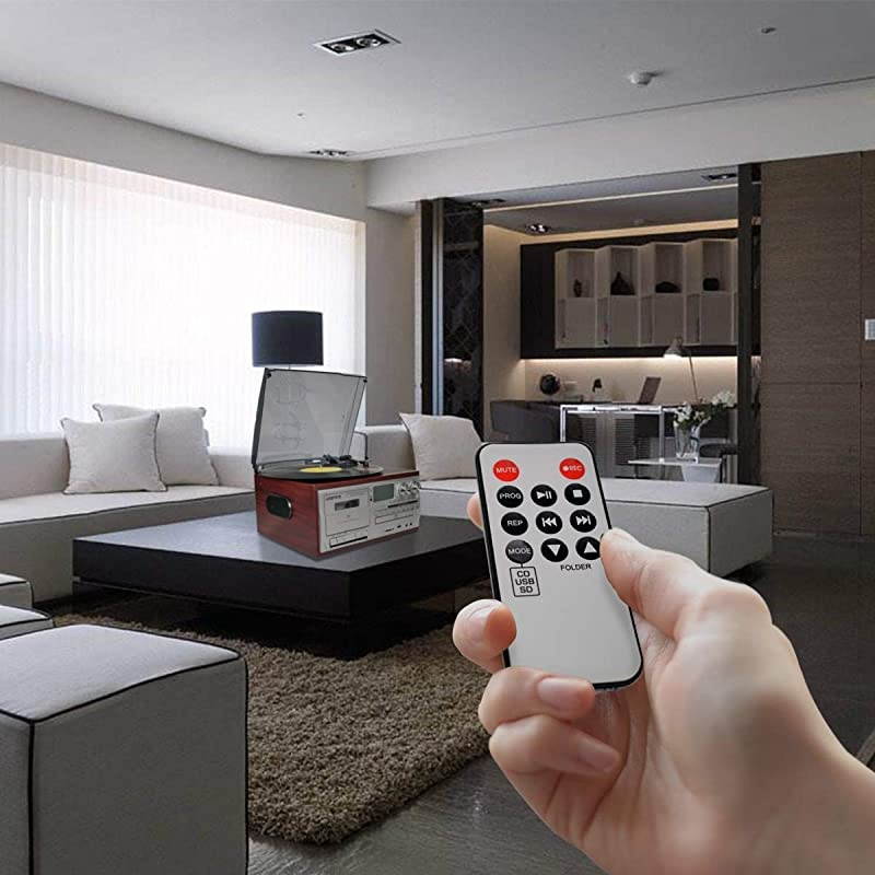 Vinyl Record Player 9 in 1 3 Speed Bluetooth Vintage Turntable CD Cassette Player AMFM Radio USB Recorder Auxin RCA LineOut