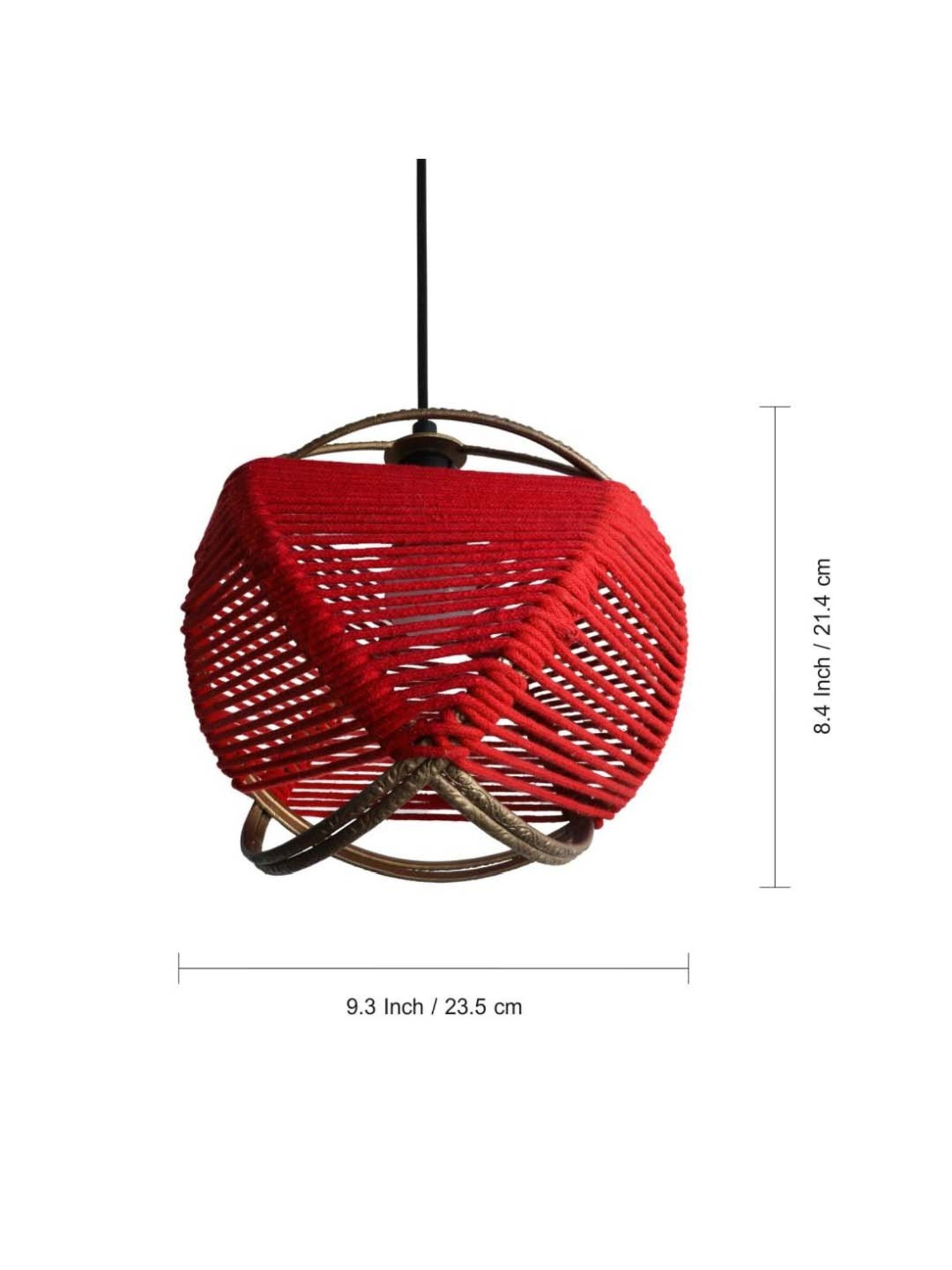 ExclusiveLane 'Jute Goblet' Matte Gold & Red Iron Hand-Etched Pendant Lamp - Set of 1