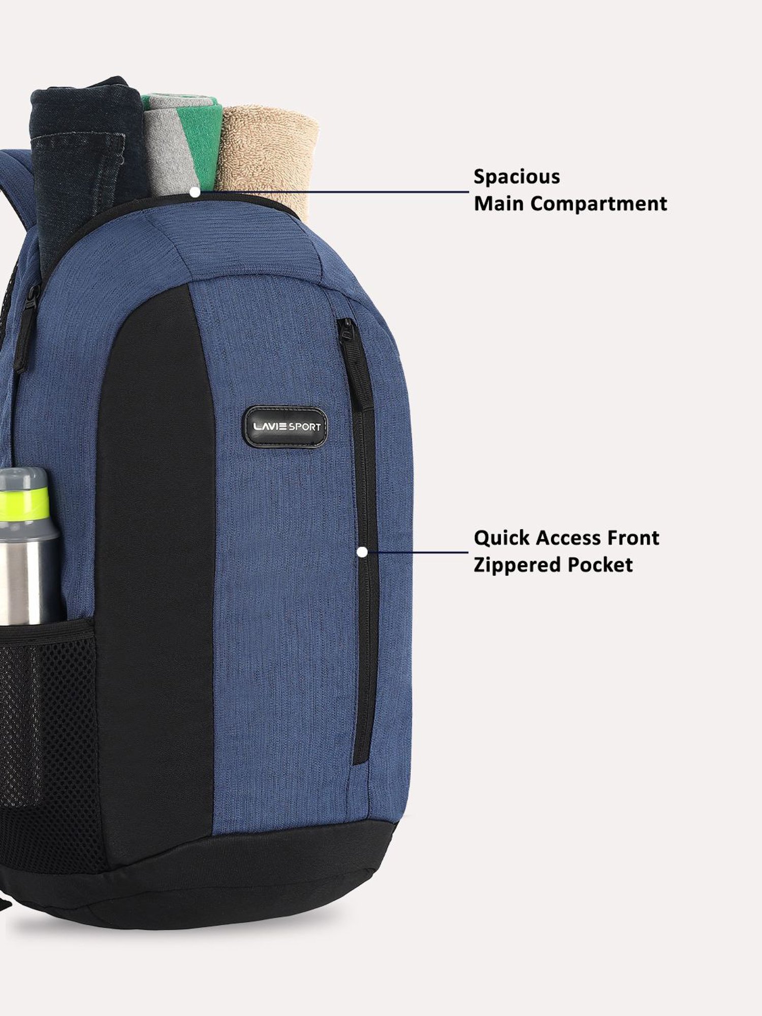 Lavie Sport 22L Edge Casual Backpack for Girls and Boys|Men & Women (Navy)