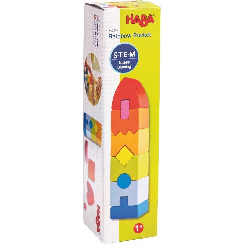 HABA Rainbow Rocket 9 Piece Wooden Stacking Play Set for Ages 1 and Up