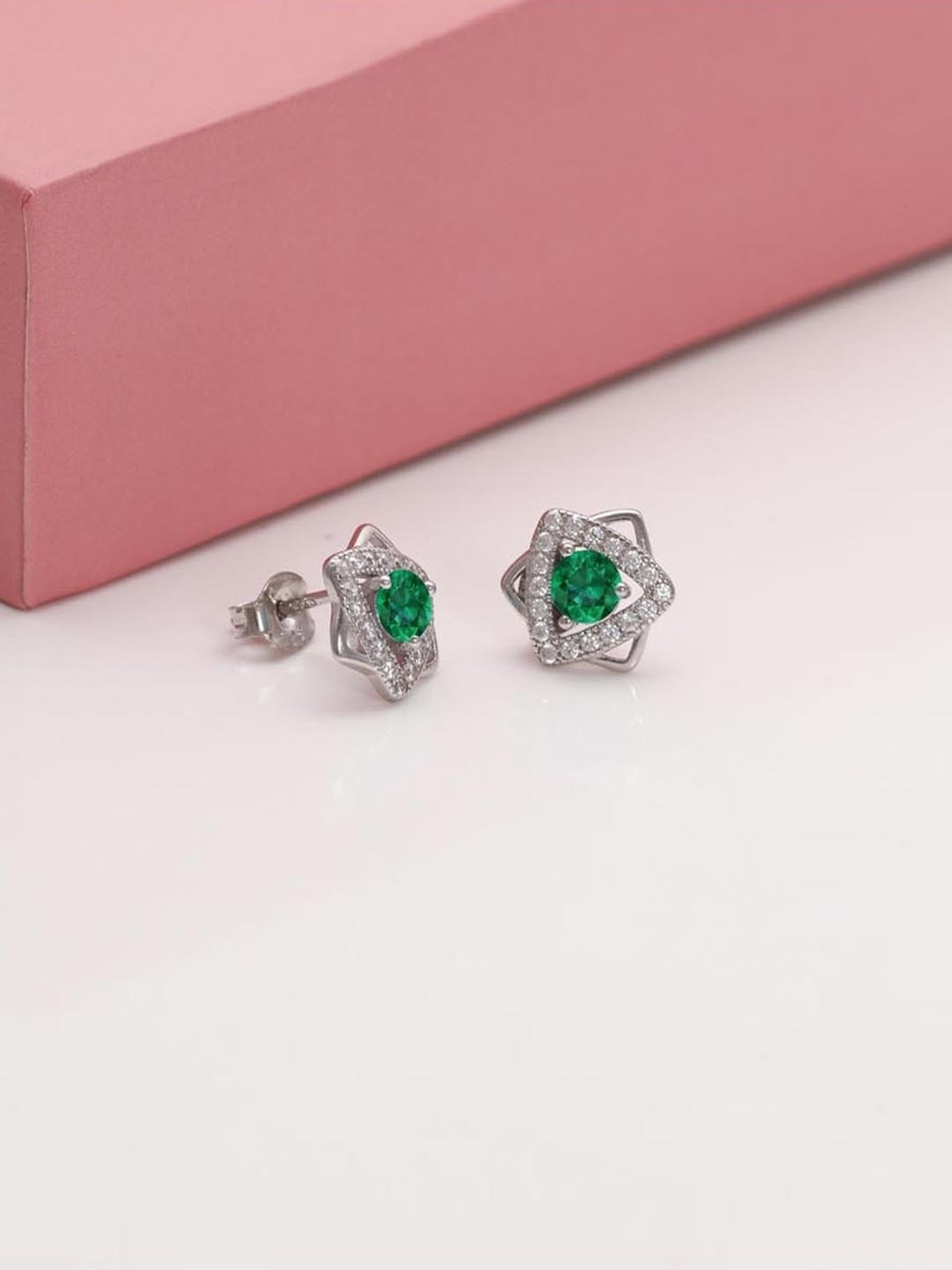 GIVA 92.5 Sterling Silver Emerald Green Star Earrings for Women