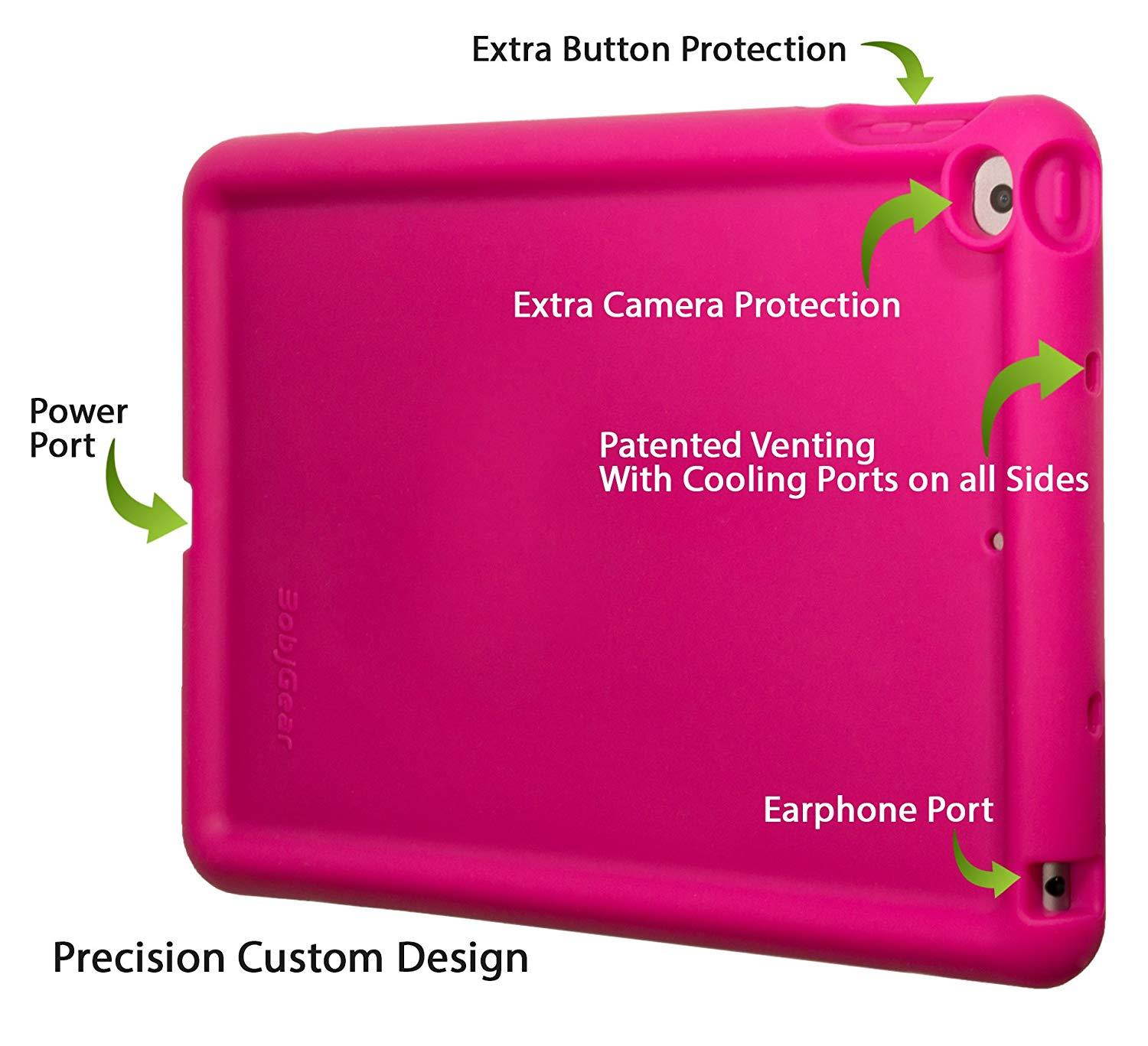 Bobj Rugged Case for iPad 2017 5th Generation 9.7 - BobjGear Custom Fit - Patented Venting - Sound Amplification - BobjBounces Kid Friendly (NOT for iPad 2018, iPad Pro 10.5) (Rockin' Raspberry)