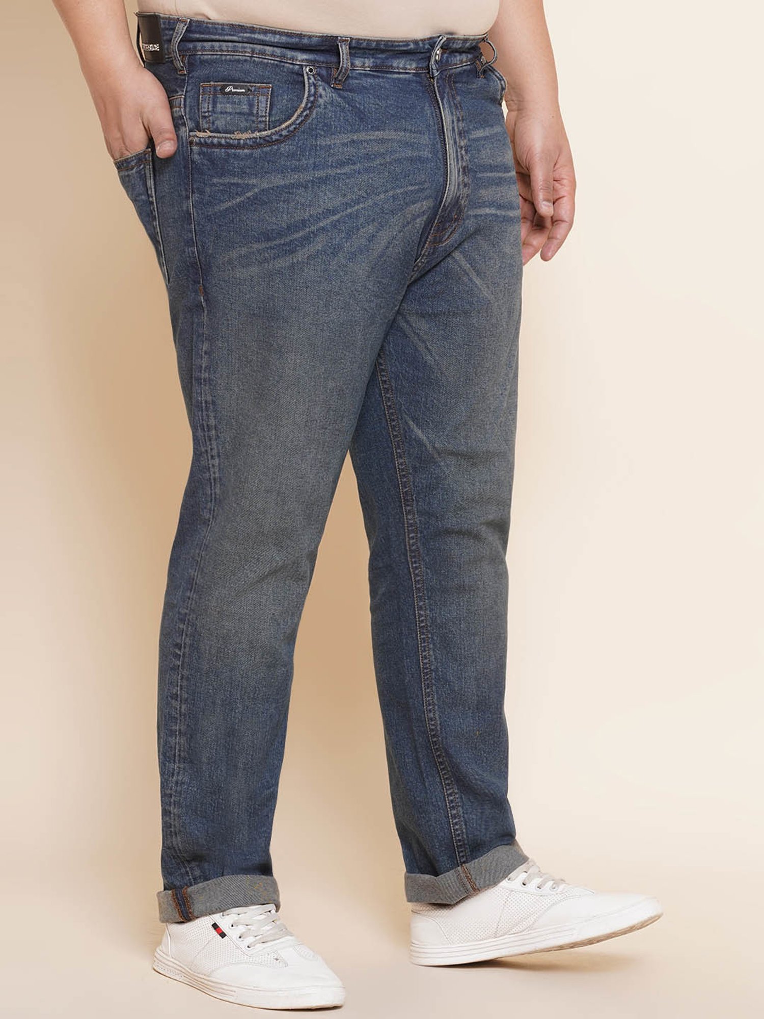 John Pride Blue Regular Fit Lightly Washed Plus Size Jeans