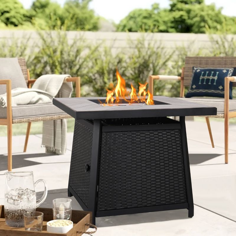 30" x 30" x 24.8" Square Rattan Outdoor Fire Pit with Metal Frame - Vasagle