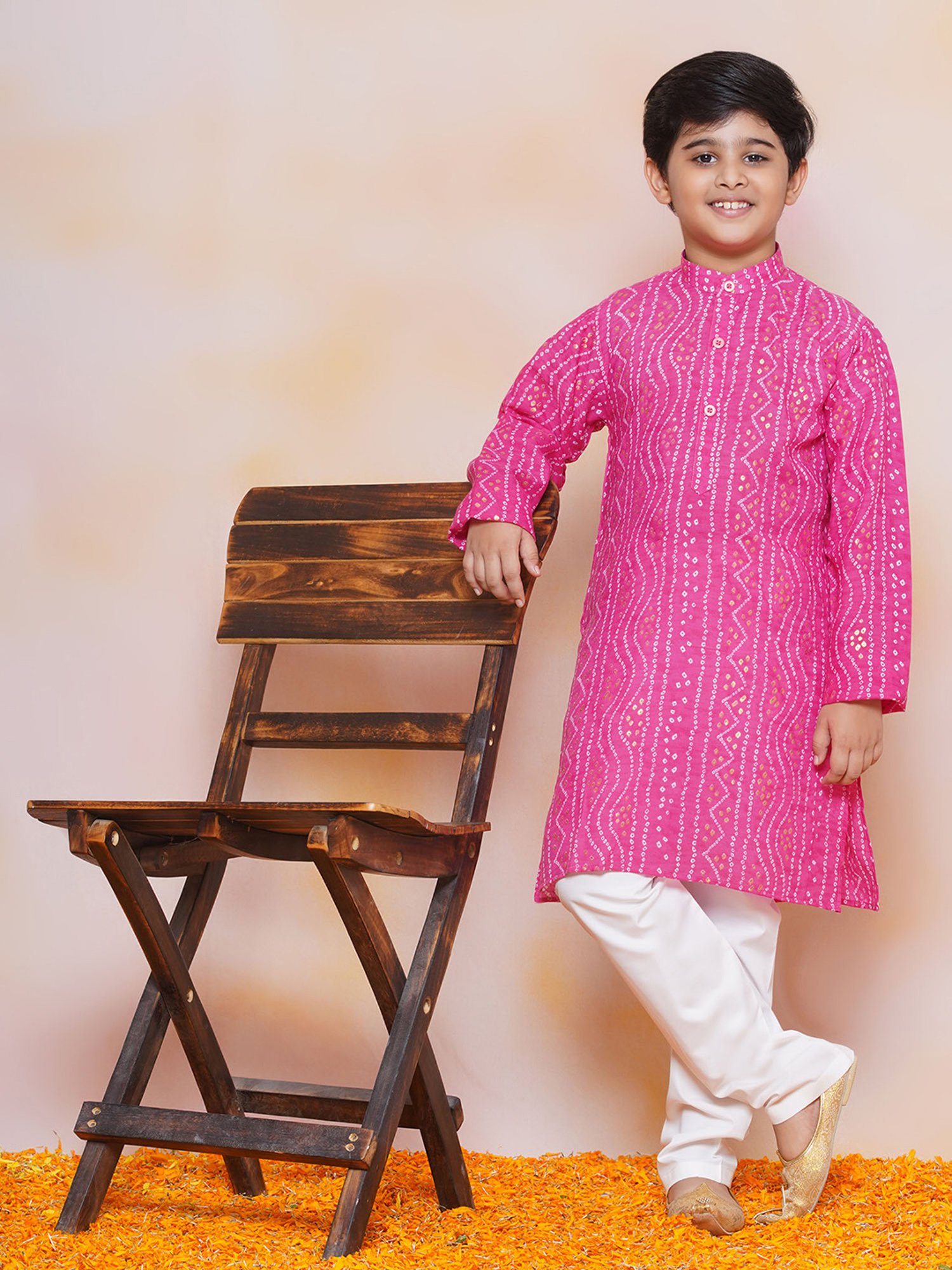 AJ Dezines Kids Pink & White Printed Full Sleeves Kurta with Pyjamas