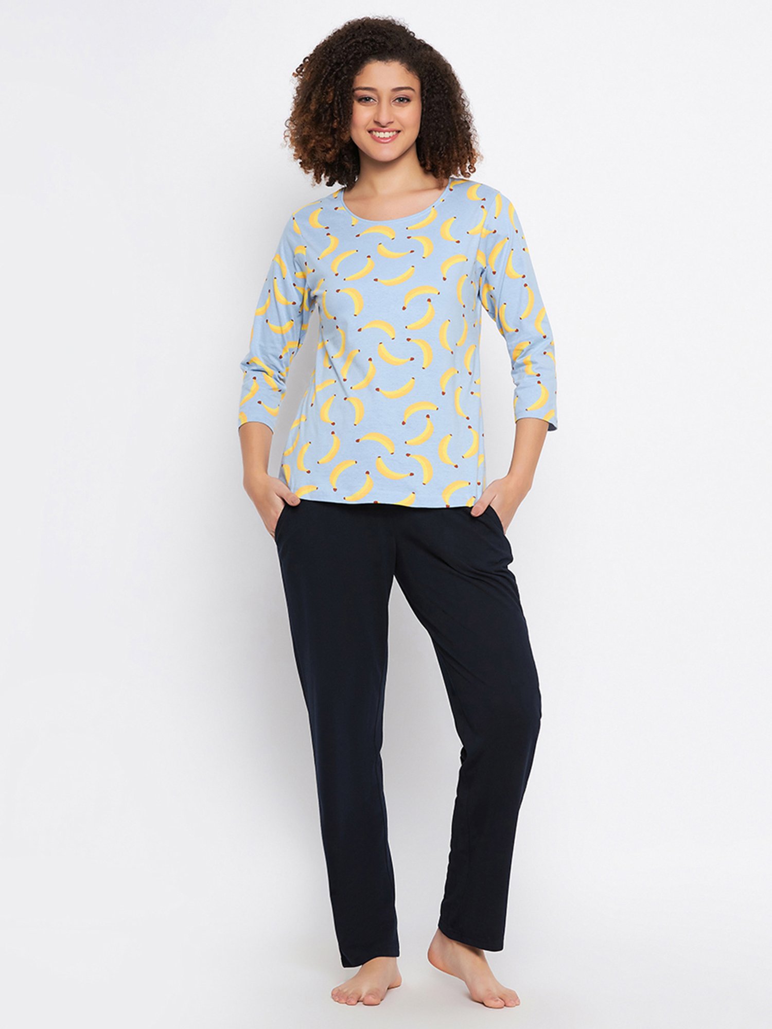 Clovia Blue Printed Top With Pyjamas