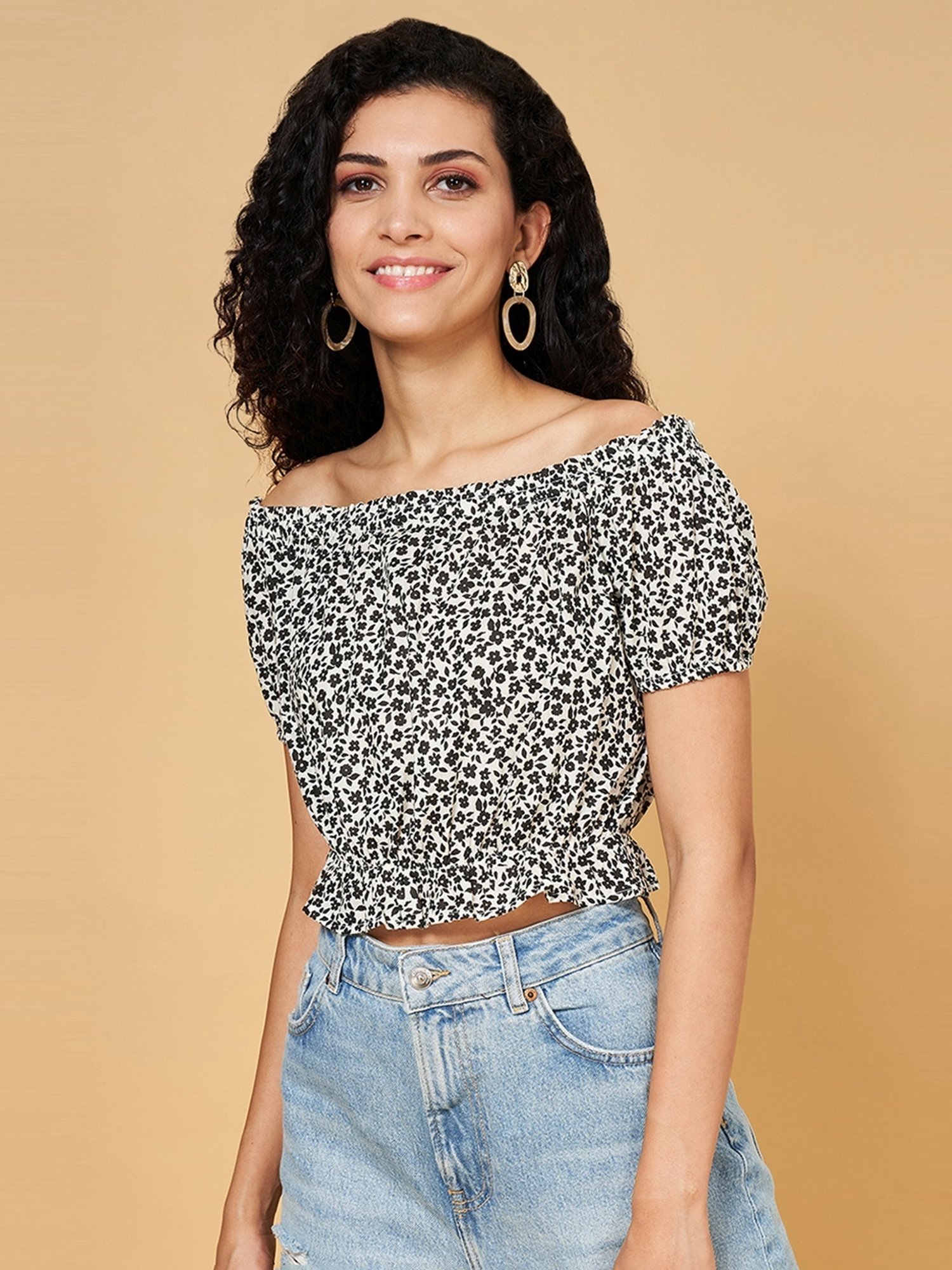 YU by Pantaloons White Printed Crop Top