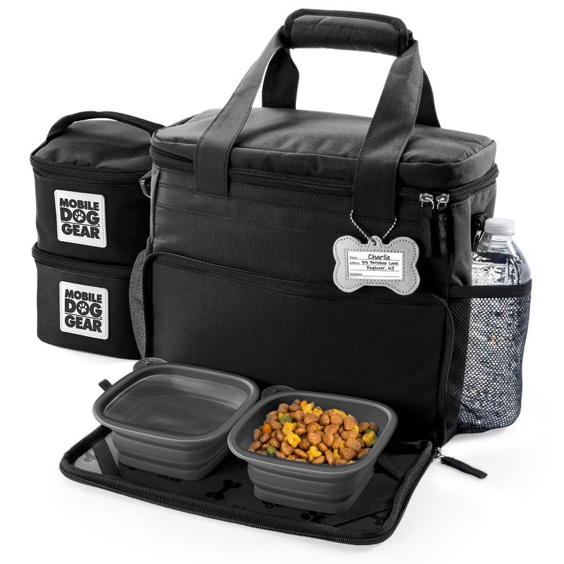 Overland Dog Gear Travel Bag - Week Away Bag for Small Dogs with 2 Food Carriers, Placemat & 2 Bowls
