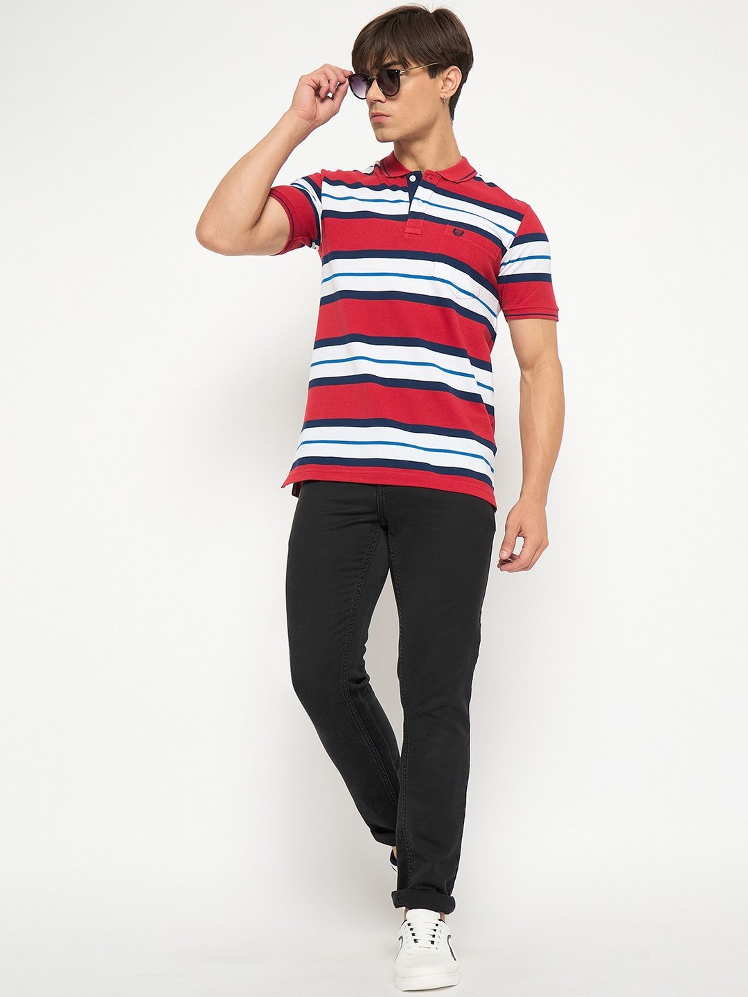 Duke Red Regular Fit Striped Polo T-Shirt