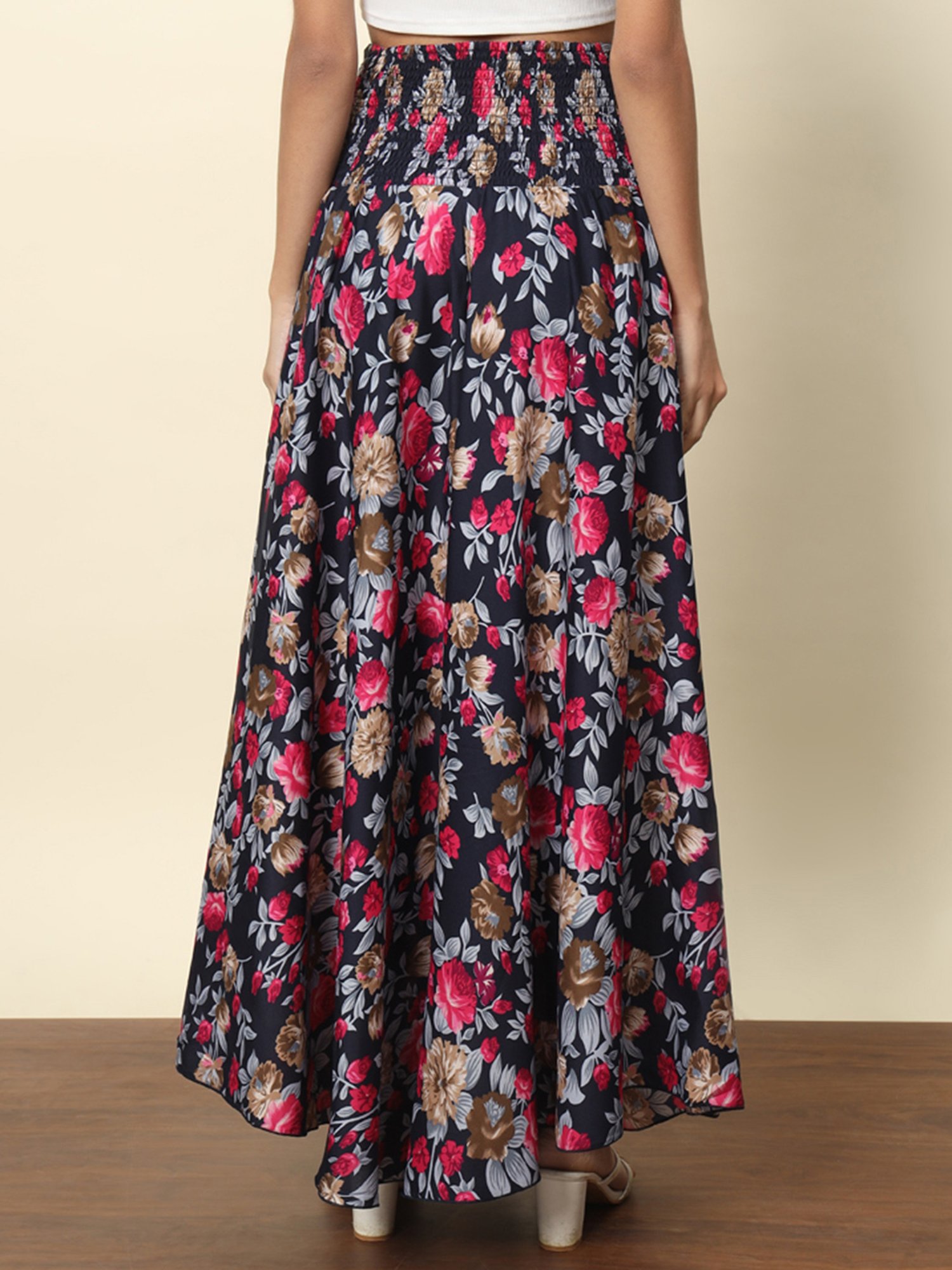 Trend Arrest Navy & Pink Floral Print High Rise Palazzos