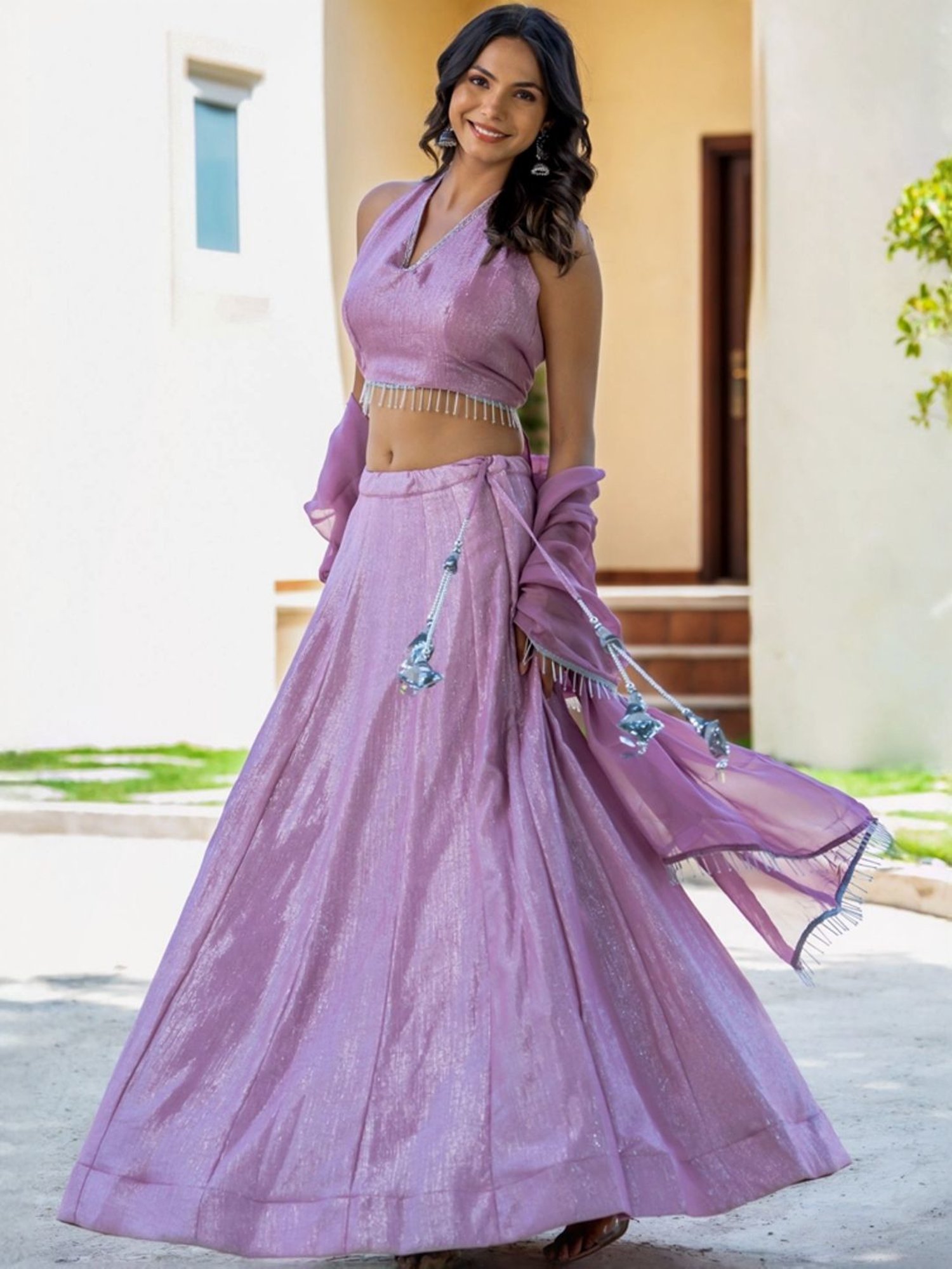 HOUSE OF JAMOTI Purple Embellished Lehenga Choli Set With Dupatta