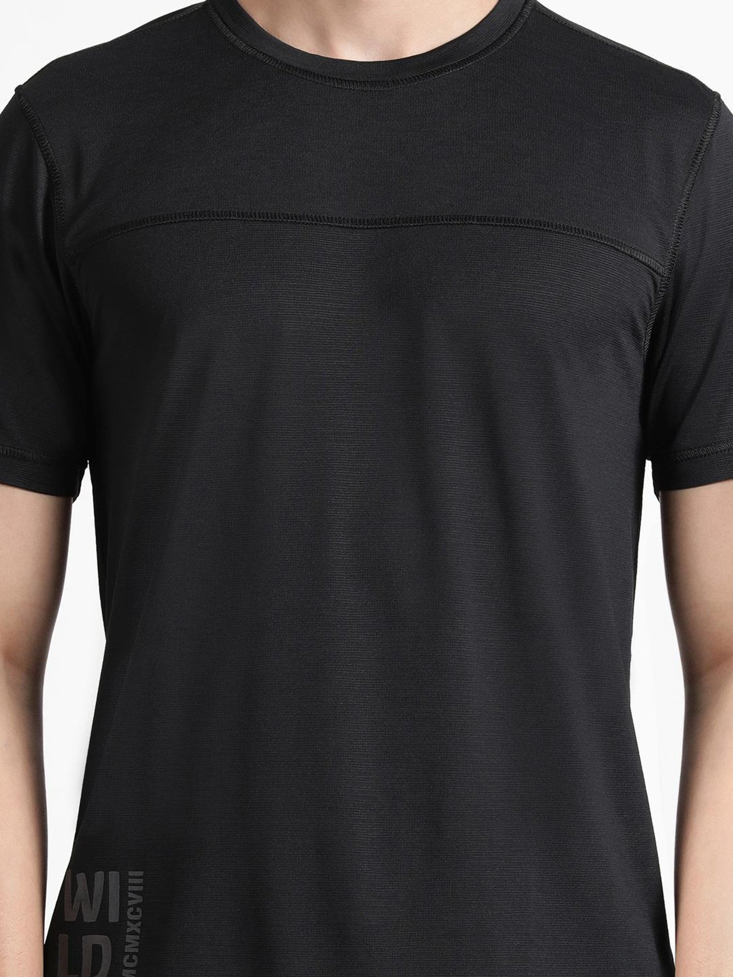 Wildcraft Black  Regular Fit Printed Sports T-Shirt