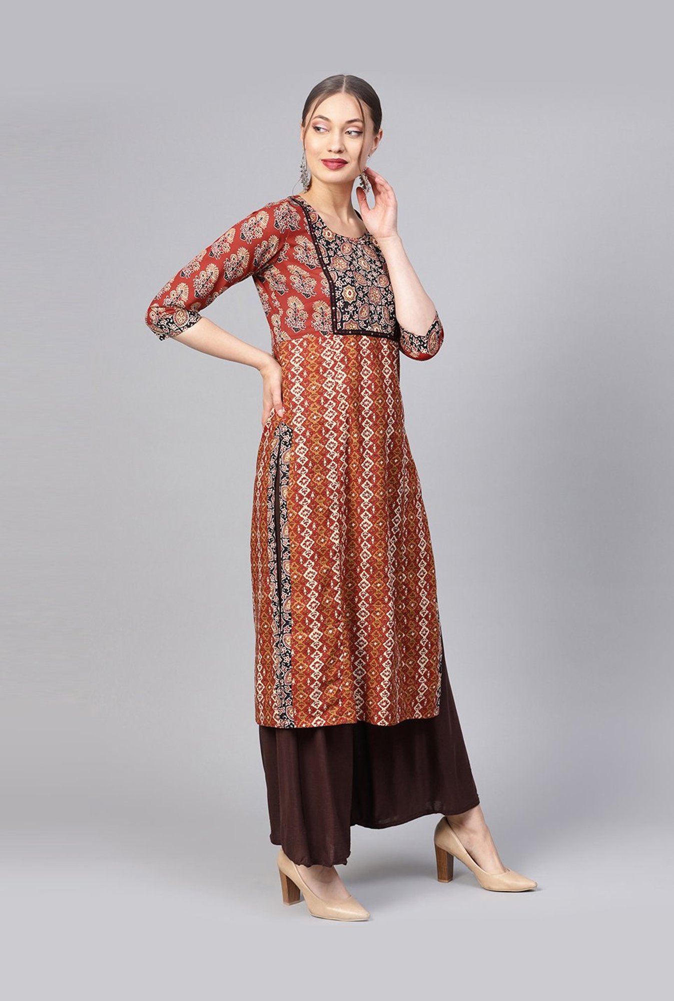 Saffron Threads Black Printed Straight Kurta