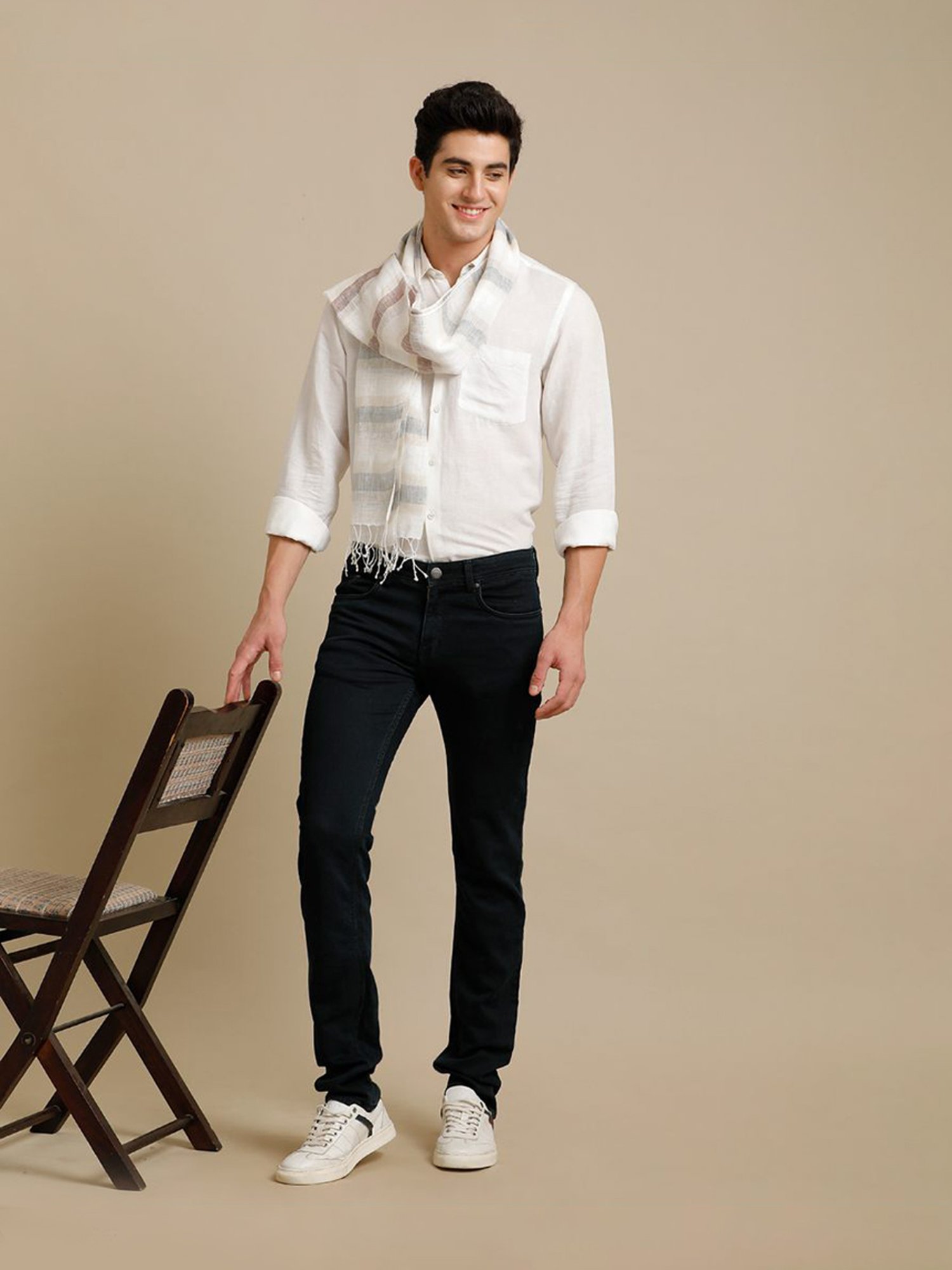 Linen Club Grey Striped Pure Linen Stole