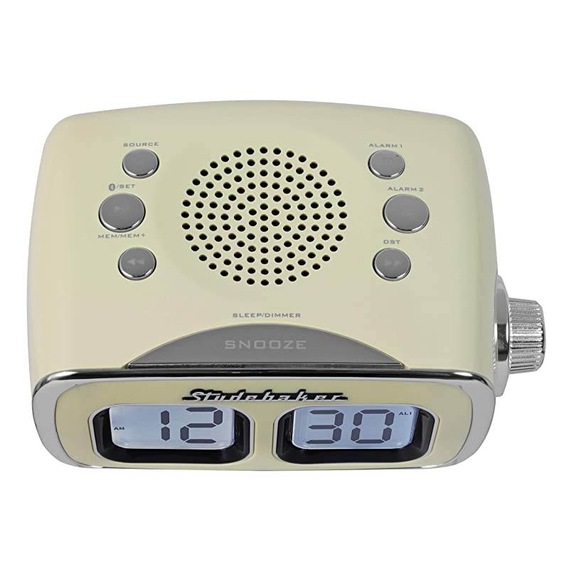 Display LCD AMFM Retro Clock Radio USB Bluetooth Auxin Bedroom Kitchen Counter Small Footprint Cream