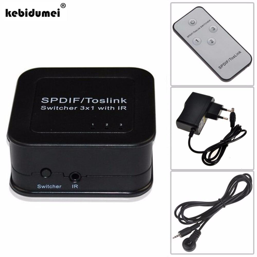 kebidumei  3 in 1 out Audio Switcher SPDIF TOSLINK Digital Optical Audio Switch Splitter Box with IR