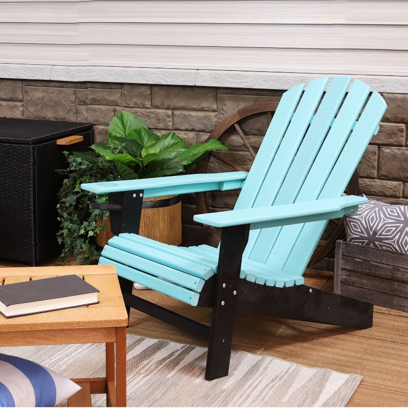 Sunnydaze All-Weather HDPE Outdoor Patio Adirondack Chair with Drink Holder, Turquoise and Black