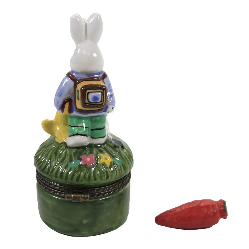 Hinged Trinket Box 3.5" Mr Bunny With Yellow Duck Easter Rabbit Backpack  -  Decorative Figurines