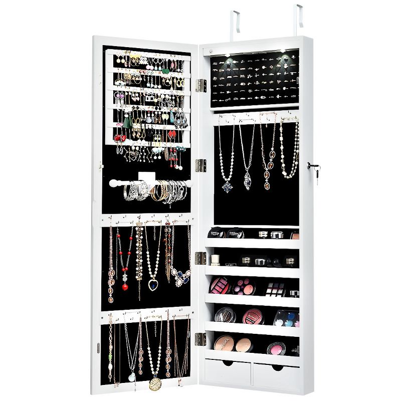 Costway Wall Mount Mirrored Jewelry Cabinet Organizer LED Lights