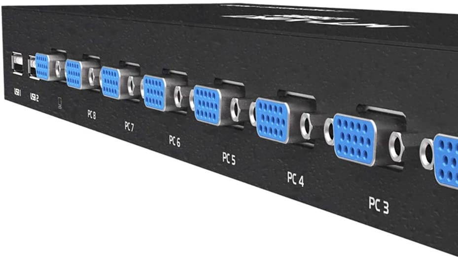 TENINYU USB 2.0 KVM Switch Manual Selector Rack Mount Metal Box Adapter with VGA USB KVM Cables for Computer PC Laptop Notebook Monitor Keyboard Mouse (8 Port KVM)