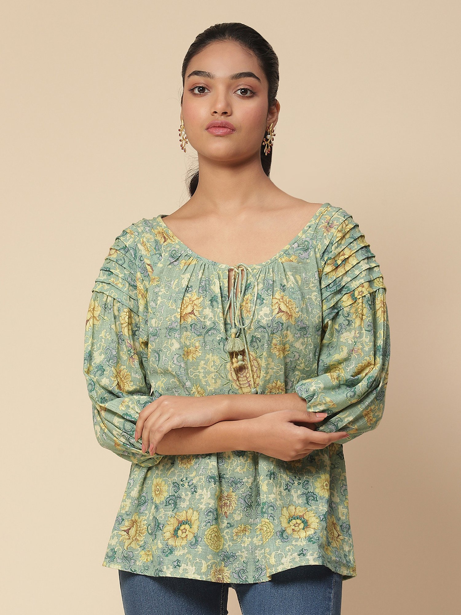 aarke Ritu Kumar Green Printed Top