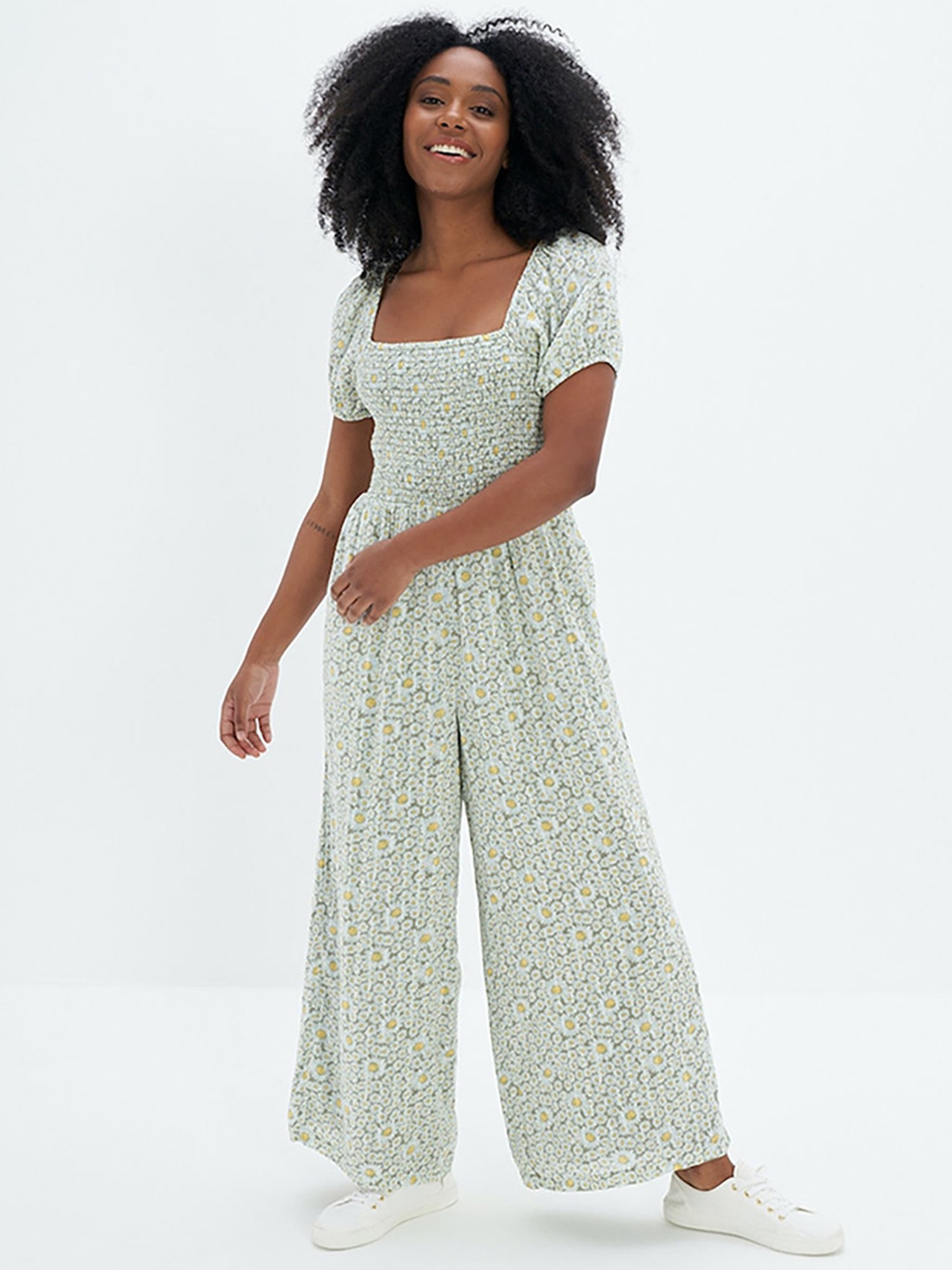 American Eagle Outfitters Green Floral Print Jumpsuit