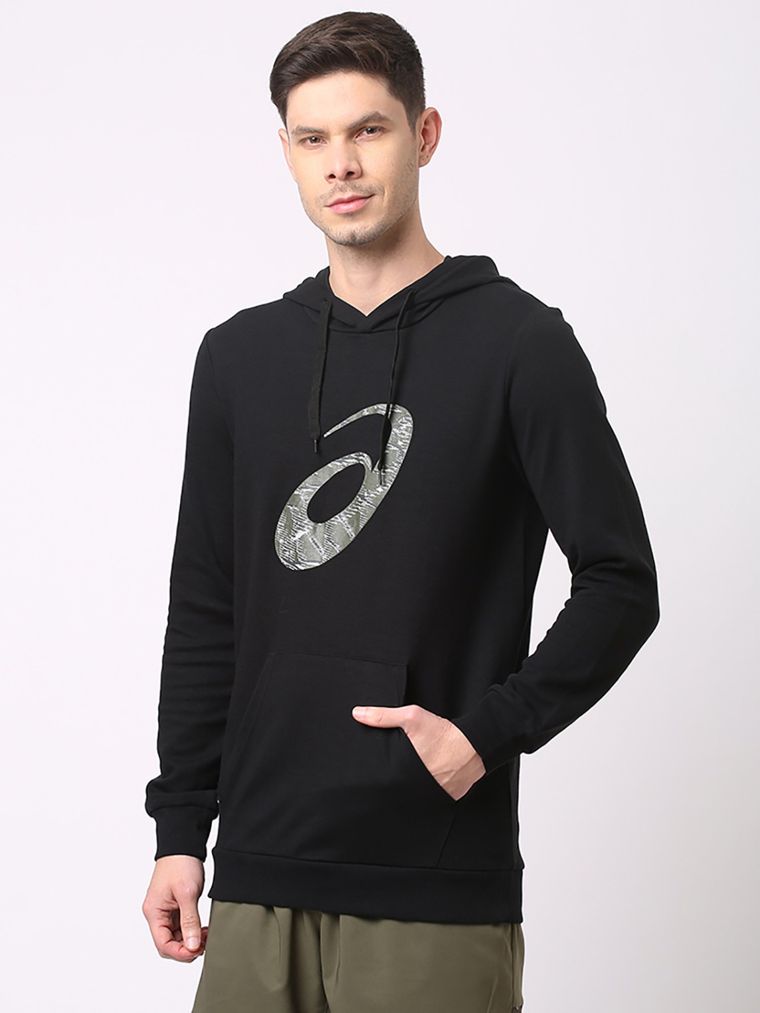 Asics Black Regular Fit Graphic Print Hooded Sweatshirt