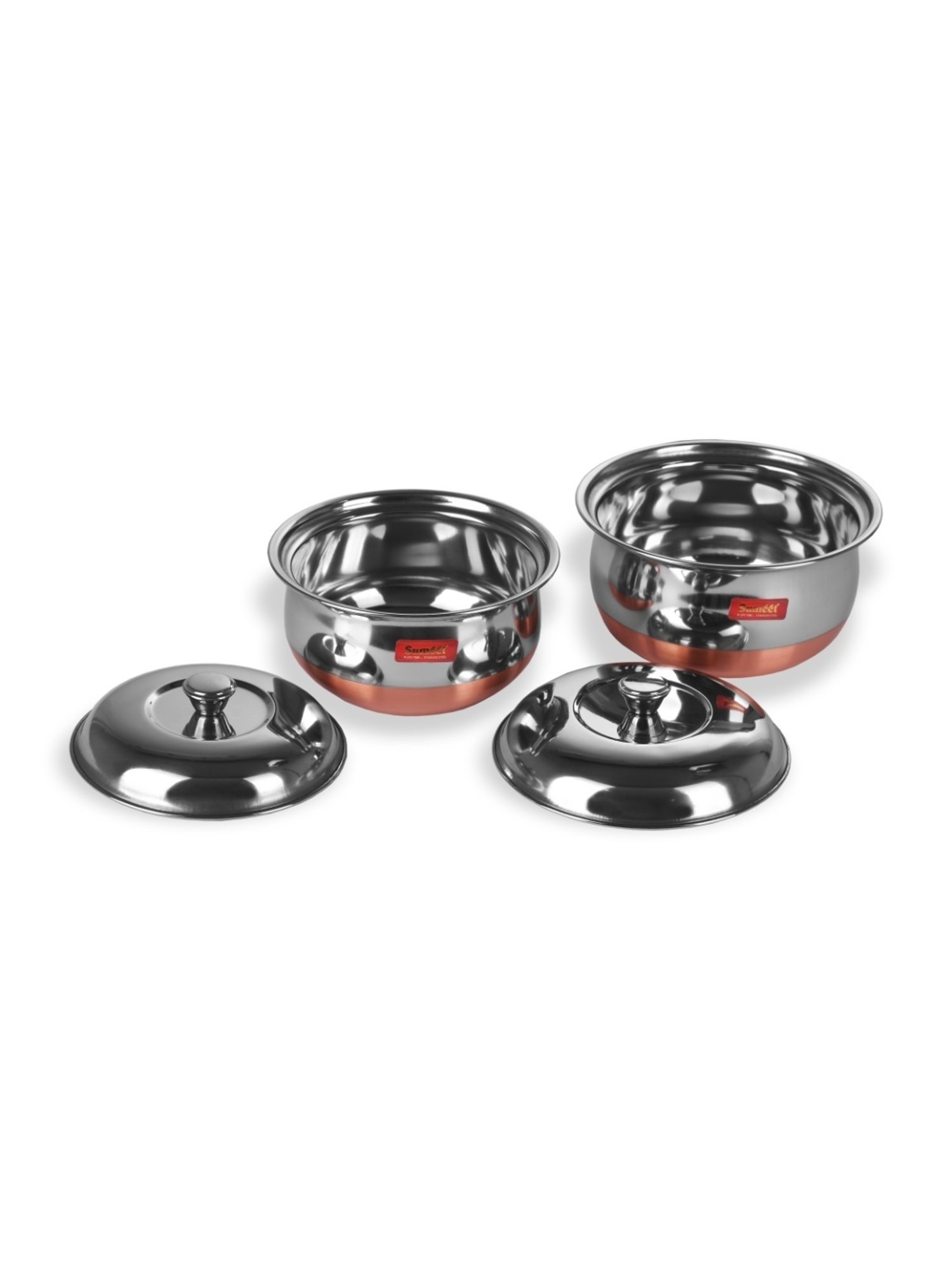 Sumeet S.S. Copper Bottom Multipurpose Cook & Serve Handi With Lid-2 Pcs Set (1.1 Ltr, 1.3 Ltr)