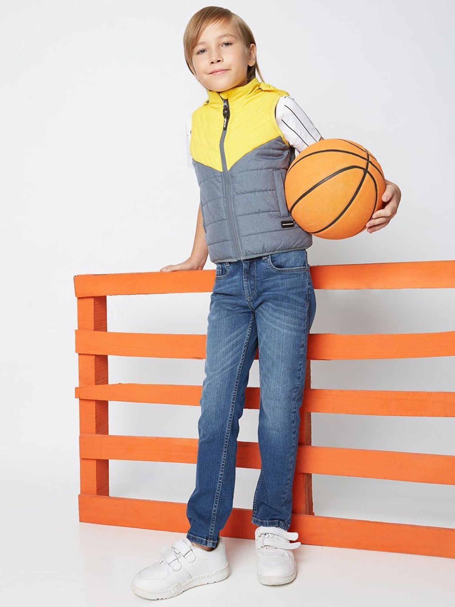 GAS Kids Grey & Yellow Color Block Jacket