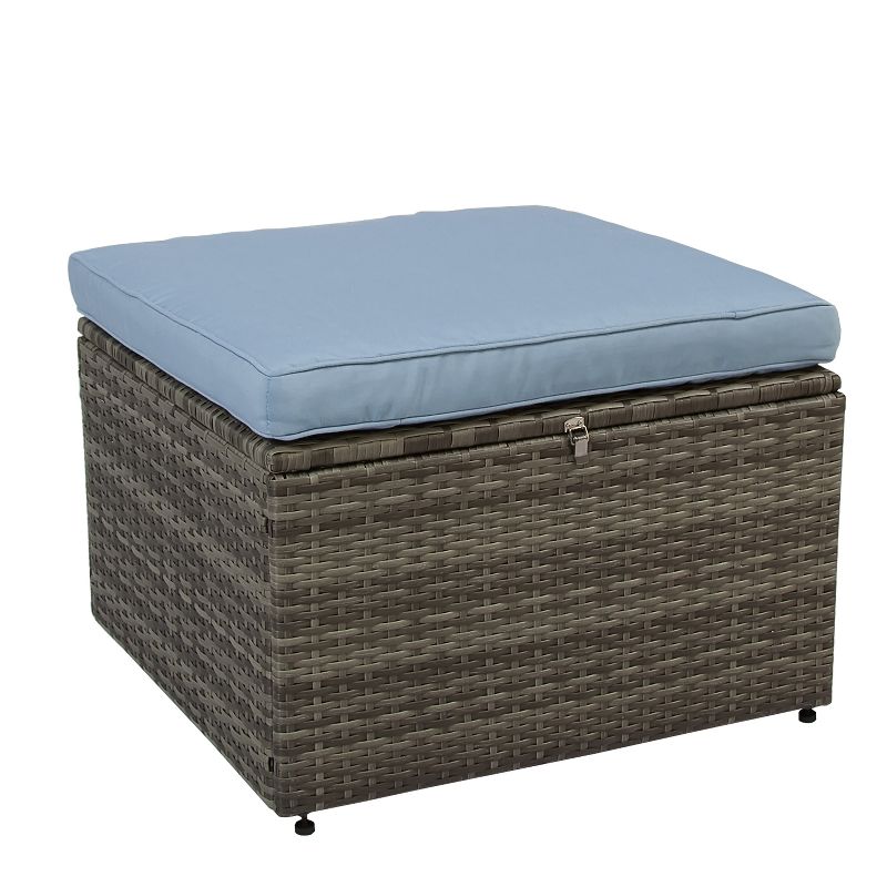 3pc Rio All-Weather Wicker Conversation set with Storage Gray/Blue - Thy Hom