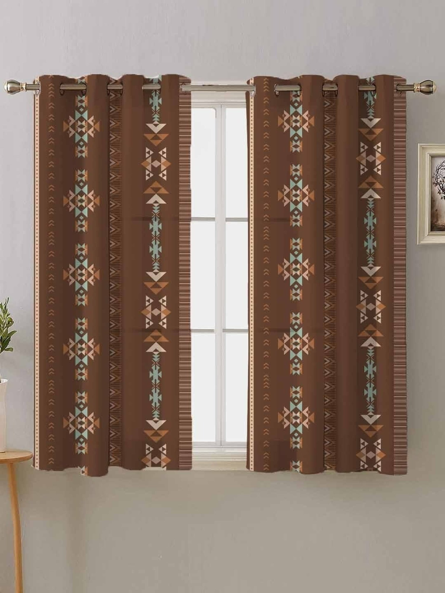 SPACES DRAPE STORY Boho Digital Print Brown Polyester 5 ft Window Curtains - Set of 2