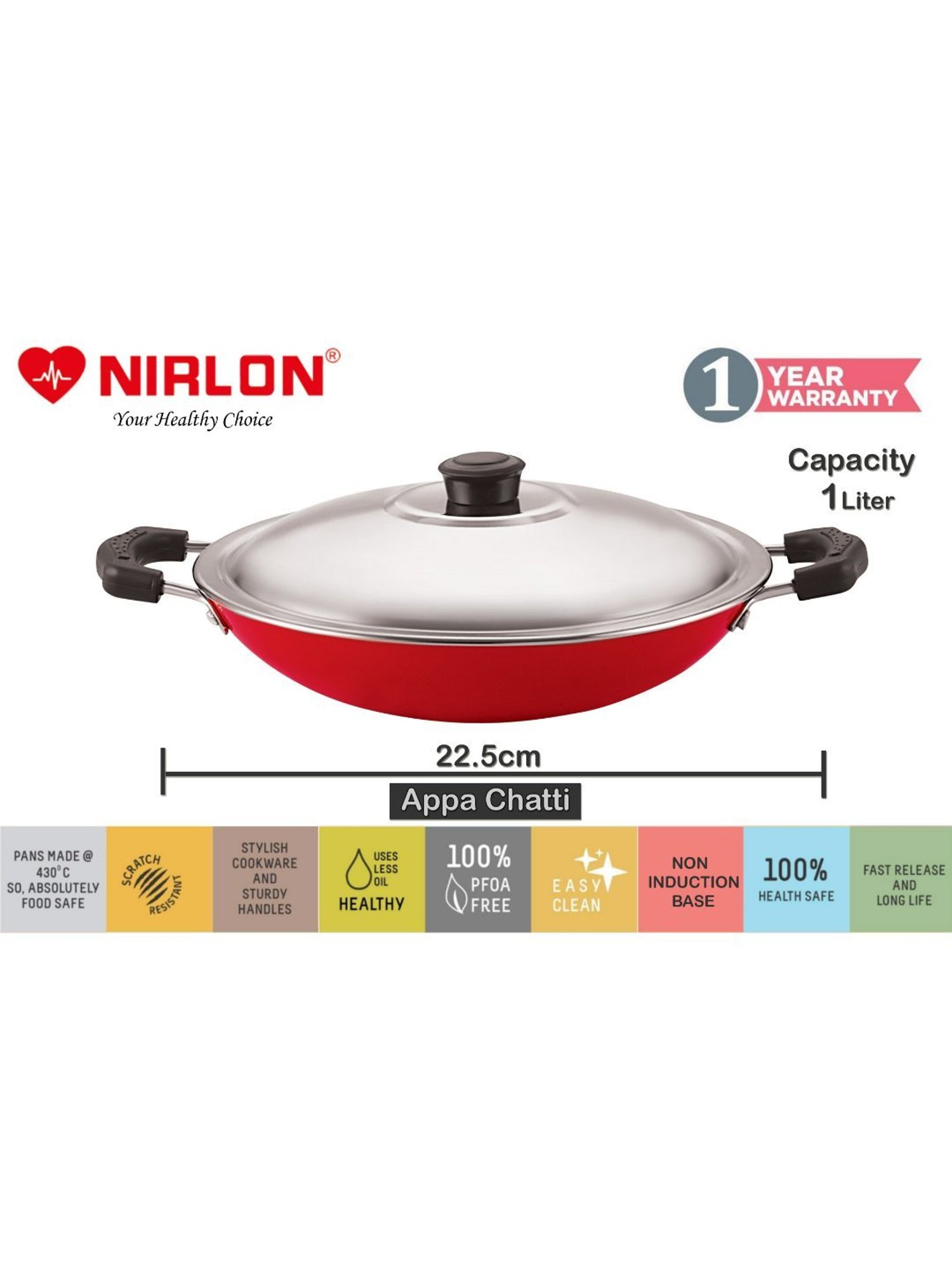 Nirlon Red Aluminium Non-Stick Cookware Set of 2